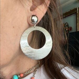 Vintage 80s Silver Geometric Clip On Earrings